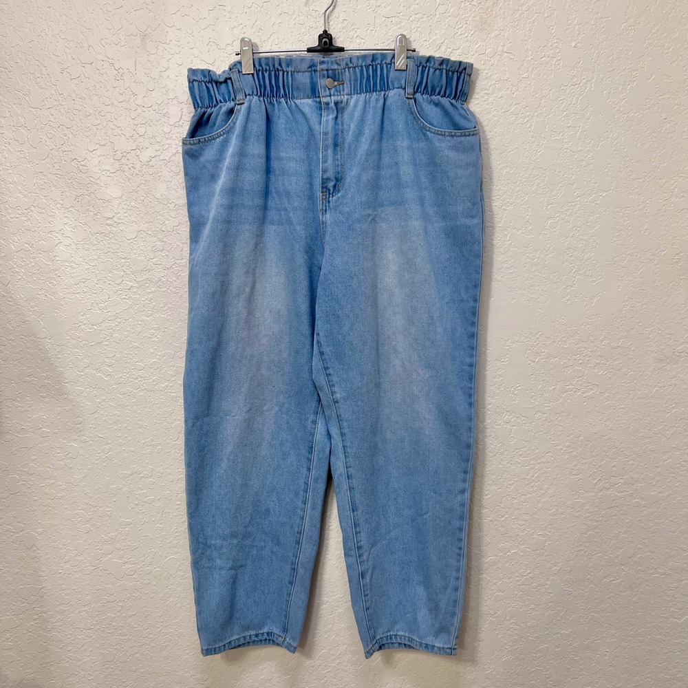 Shein Curve Light Wash Paperbag Waist Denim Jeans Size 16 XXL High Rise Relaxed‎